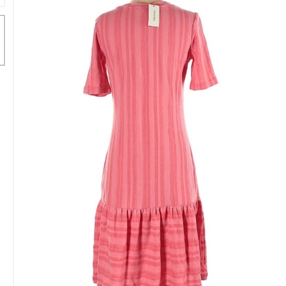 Ella Moss Camilla Coral Stripe Ruffle Drop Waist Short Sleeve Midi Dress Small 4 - Picture 2 of 4